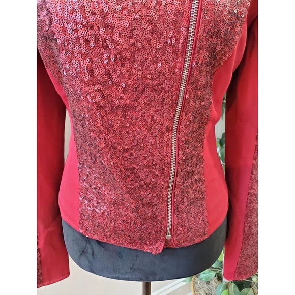Basler Women's Red Sequin Long Sleeve Casual Full Zip Front Jacket Size 38 M - Picture 3 of 13
